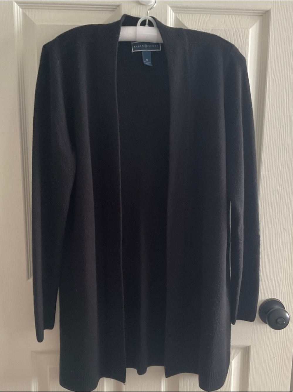 Karen Scott Black Open-Front Long Cardigan
